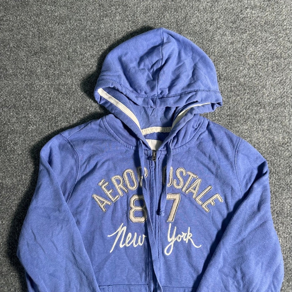 Aeropostale Hoodie Womens Size L Blue Graphic Full Zip Long Sleeve Sweatshirt
